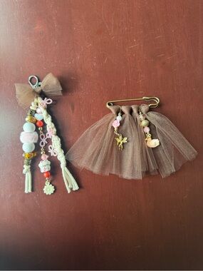 Whimsical Tulle Brooch & Beaded Bag Charm Keychain Set Coquette Vibes